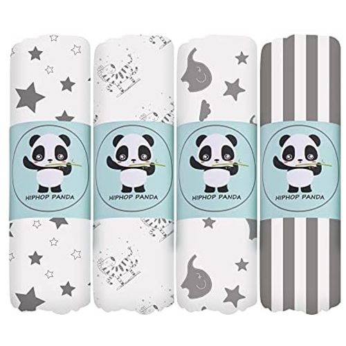 Bamboo Muslin Baby Swaddle Blanket - Hypoallergenic Soft Silky Newborn Swaddle Wrap, Neutral Receiving Blanket for Boy and Girl, Set of 4- Zebra, Star, Stripe, Elephant - Grey White