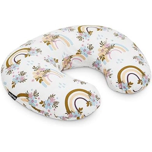 Beeboo Nursing Pillow and Positioner, Supportive for Breastfeeding and Bottle Feeding, Removable and Washable Cover, Soft and Breathable Fabric, Rainbow White