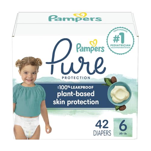 Pampers Baby Diapers - Pure Protection - Size 6, 42 Count, for up to 100% Leakproof, Premium Plant-based Skin Protection