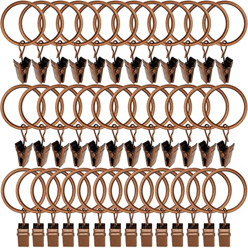 WeeksEight 40 Pack Antique Copper Curtain Rings with Clips, Curtain Hooks Hangers Clip Rings for Hanging Drapes Bows Hat, Drapery Rings 1.26 in I D, Fits up to 1 in Diameter Curtain Rod.