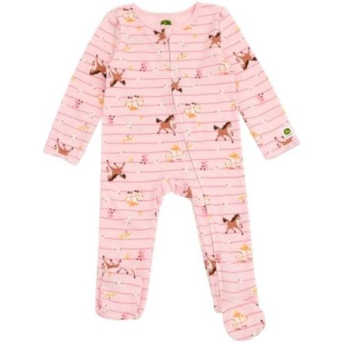 John Deere Farm Animals Tractors Baby Ribbed Zip Up Sleep N' Play Newborn to Infant Sizes (Newborn - 24 Months)