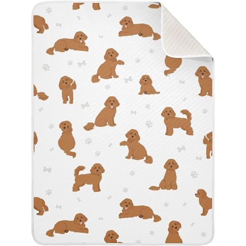 Cute Brown Cavapoo Dog Baby Blankets 30 X 40 in Bones Footprint Toddler Blanket Newborn Crib Blanket Nursery Bed Blankets for Stroller Toddler Bed Carseat