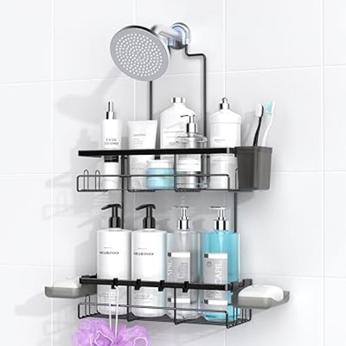 Shower Caddy Hanging Bathroom Organizer: Rustproof Shelf for Inside Shower - No Drilling Racks Over Showerhead - Bath Shelves for Shampoo Soap