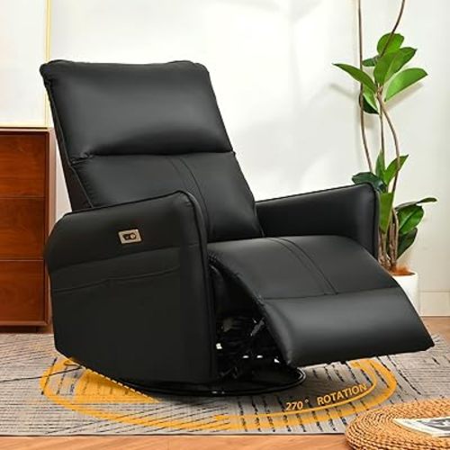 Power Swivel Rocker Recliner Chair for Nursery, Upholstered 270° Swivel Glider Chair with USB Ports, Power Recliners for Small Spaces Living Room