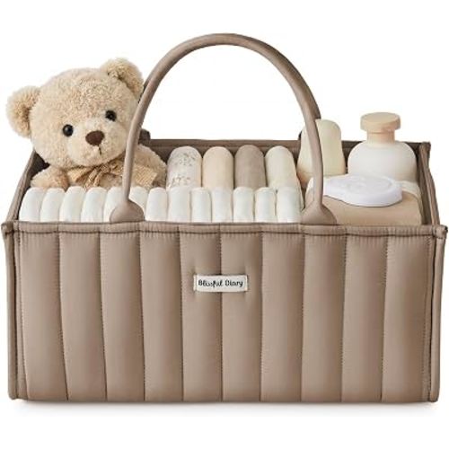 Blissful Diary Baby Diaper Caddy Organizer, Stylish Storage Basket for Newborn Essentials and Diaper Station, Gift for Baby Shower and Registry Must-Have, Mocha Brown