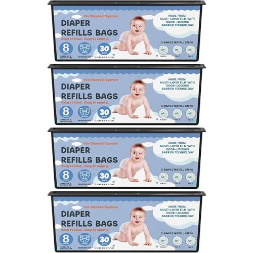 Diaper Pail Refills Bags with 30 Bags Compatible with Genie Easy Roll Signature Diaper Pails and Platinum Diaper Pails, Lasts Up to 8 Months, 7-Layer Odor-Barrier Technology, 4 Pack (120 Bags)
