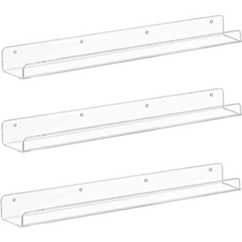 Weiai Clear Acrylic Floating Shelves 24 inches, Wall Bookshelf for Kids, Transparent Book Shelf Ledge for Wall, Set of 3