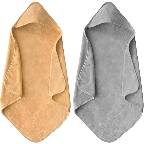 Bath Towel for Newborn, 2 Packs Soft Highly Absorbent Hooded Baby Bath Towels for Babies, Toddler, Infant Boys and Girls (Grey + Coffee)