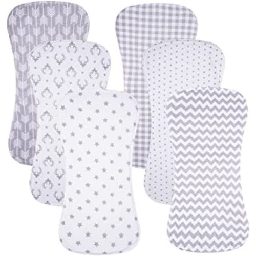 6 Pack Cotton Baby Burp Cloths Extra Absorbent Soft for Baby Boys and Girls (Grey03)