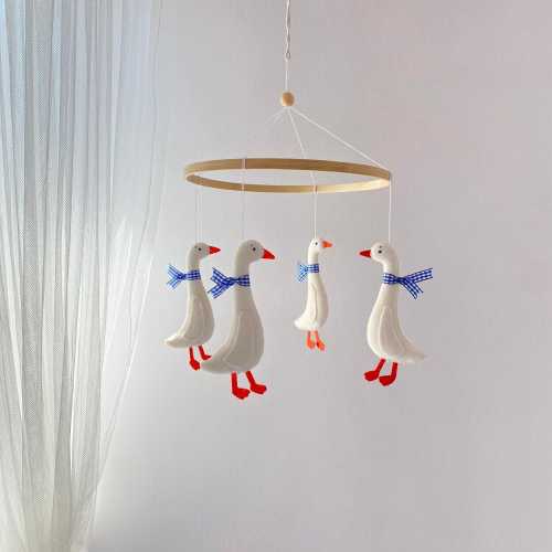 Duck Mobile Nursery - Baby Mobile White Goose with Blue Ribbon - Baby Mobile Boys - Crib Mobile Boy - Goose Baby Shower - Goose Birthday