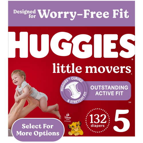 Huggies Little Movers Baby Diapers, Size 5 (27+ lbs), 132 Ct (Select for More)