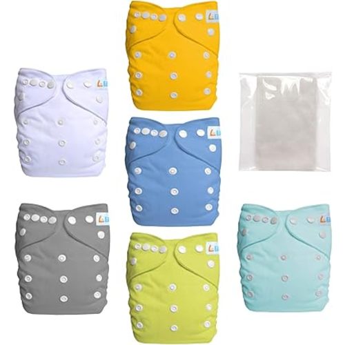 Baby Double Rows of Snaps 6pcs Pack Fitted Pocket Washable Adjustable Cloth Diaper(Netural Color)6BM98, AMGrey, One Size