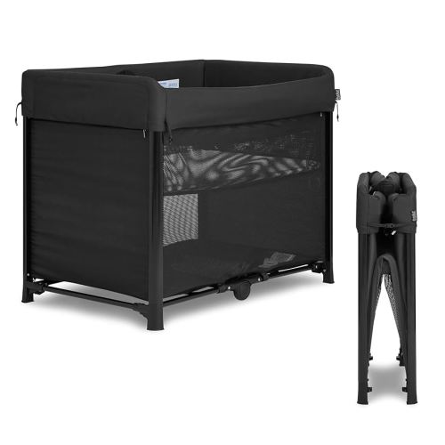 Evolur Zane Portable Baby Playard | On The Go- Instant Fold Playard, with Removable Mattress Cover & Zipper Full Bassinet, Black
