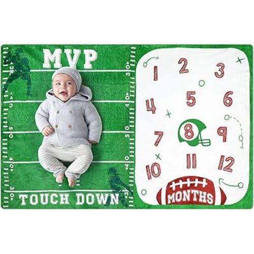 Baby Monthly Milestone Blanket Football Sports Blankets for Toddler Photography Background Prop Soft Plush Fleece