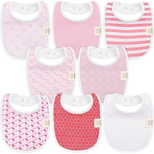 8-Pack Organic Baby Bibs for Girls & Boys - Teething Baby Bib, Baby Boy Bibs, Baby Girl Bibs, Newborn Bibs, Baby Drool Bibs for Infant, Toddler, Bibs for Baby Boy, Bibs for Baby Girl (Blush)