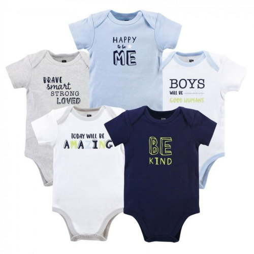 Hudson Baby Short Sleeve Bodysuits, 5-Pack, Newborn- 24 Months