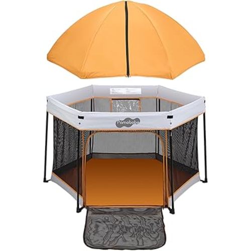 Pamo Babe Travel Playpen with Sun Protection Canopy - Play Yard for Babies and Toddlers - Baby Tent with Zipper Door