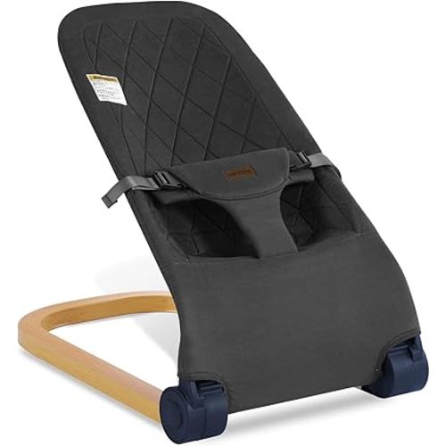 Baby Bouncer,Portable Baby Bouncer seat for Babies Newborn Bouncer Seat with 3-Point Harness.Ergonomic Design Infants Bouncy seat with Cotton Fabric Wood Grain,Natural Vibrations (Grey)