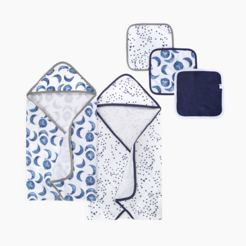 Organic Single-Ply Hooded Towel with Washcloth - Hello Moon!