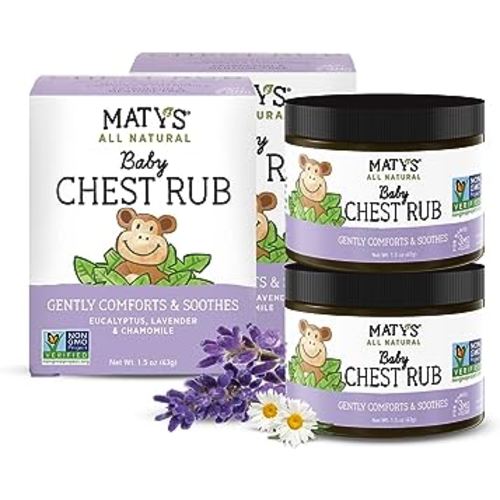 Matys Baby Chest Rub, Soothing Congestion Relief for Babies 3 Months Old & Up, Comforting Eucalyptus, Lavender, & Chamomile for Sleep, Non-GMO, Petroleum Free, Menthol Free, 2 Pack, 1.5 oz Each jar