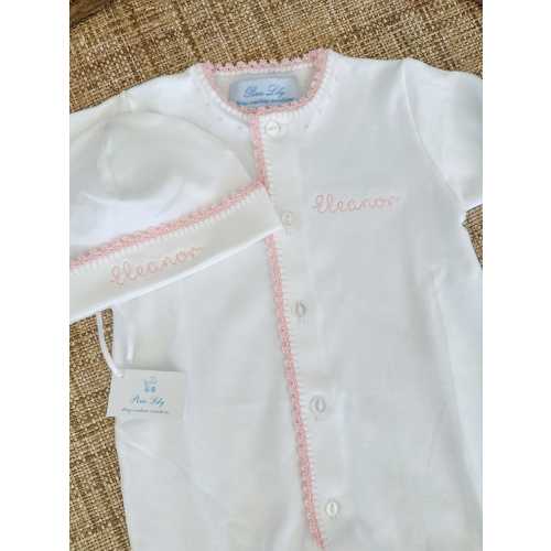 Luxury heirloom embroidered baby gift, personalized newborn footie, newborn outfit, coming home baby outfit, personalized baby onesie