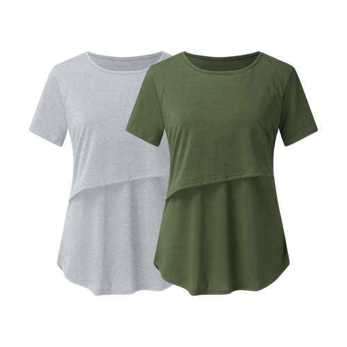 breaise Womens Nursing Tops 2 Pack - Short Sleeve Breastfeeding Shirts - Soft Double Layer Pregnancy Clothes - Trendy 2025 Maternity Shirt Pregnancy Clothes - Postpartum Tee Shirt - Walmart.ca