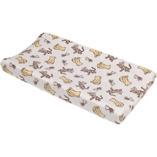 Disney Classic Pooh Hunny Fun with Piglet and Tigger White and Taupe Super Soft Changing Pad Cover