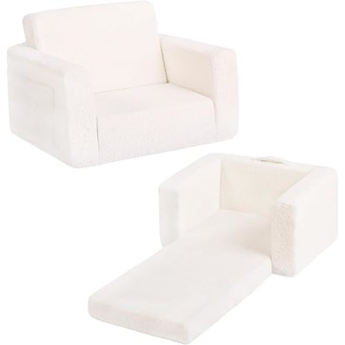 Tiita Kids Sofa, 2-in-1 Toddler Chair, Convertible Children Couch to Lounger, Flip Out Kid Sofas Chair, Toddler Armrest Chairs Bed, Folding Kids Play Sofa for Girl or Boy (Beige)