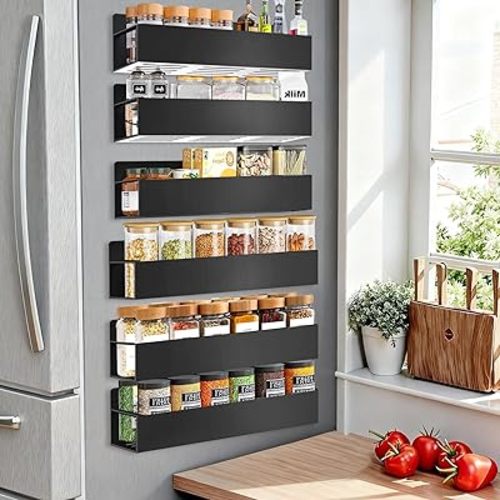 Magnetic Spice Rack Organizer for Fridge Seasoning Organizer for Kitchen storage with Screw Magnetic Shelf for Refrigerator and Oven(6pack-Black)