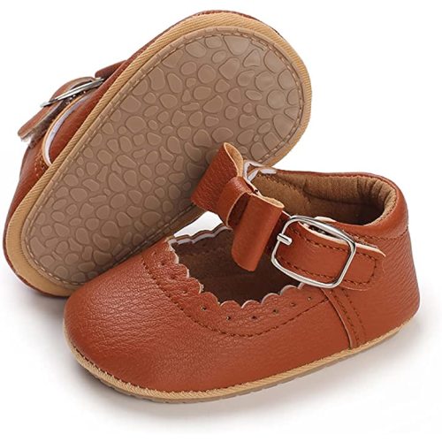 COSANKIM Baby Girls Mary Jane Flats Shoes Anti-Slip Rubber Sole Infant Toddler Princess Wedding Dress Shoes - 12-18 Months Toddler - 04 Brown