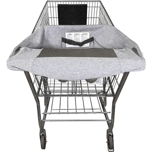 Boppy Compact Shopping Cart Cover, Antibacterial Treated, Gray Heathered with Storage Pouch, Easy-on Stretch Fabric for Single and Wide Shopping Carts, Highchairs and Playground Swings, 6-48 Months