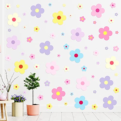 Hotop 128 Pcs Cute Colorful Flowers Y2k Boho Daisy Wall Sticker Decal Floral Spring Summer Sticker Aesthetic Hippie Trendy Colorful Art for Girls Teen Nursery Bedroom Dorm Decor(Preppy)