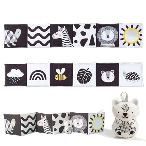 Taf Toys Newborn Soft Activity Book Black & White High Contrast Baby Book Infant Sensory Toys Tummy Time Soft Cloth Books for Babies Textured Fabric Crinkling Shapes Patterns 0-12 Months Newborn Toys : Baby