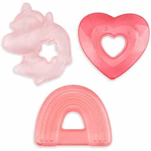 Itzy Ritzy Water-Filled Teethers; Set of 3 Coordinating Water Teethers; Cutie Coolers are Textured On Both Sides to Massage Sore Gums; Can Be Chilled in Refrigerator; Set of 3, Pink Unicorn