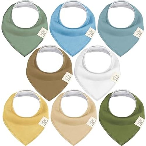 KeaBabies 8-Pack Organic Baby Bandana Drool Bibs for Boys Girls - Soft Cotton Drooling & Teething Bibs for Infants, Toddlers, Super Absorbent Cotton Bandana Bibs for Baby Boy & Girl (Daybreak)