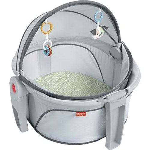 Fisher-Price Baby Portable Bassinet and Play Space On-the-Go Baby Dome with 2 Toys and Canopy, Puppy Perfection (Amazon Exclusive)