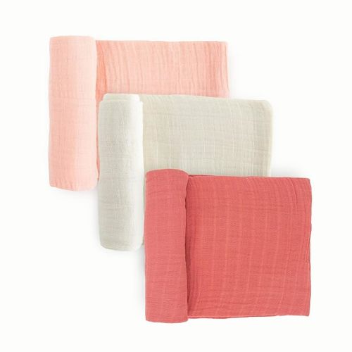 Little Unicorn Cotton Muslin Swaddle Blanket Set | Set of 3 | 100% Cotton | Super Soft | Newborns and Infants | Large 47” x 47” | Machine Washable (Rose Petal)