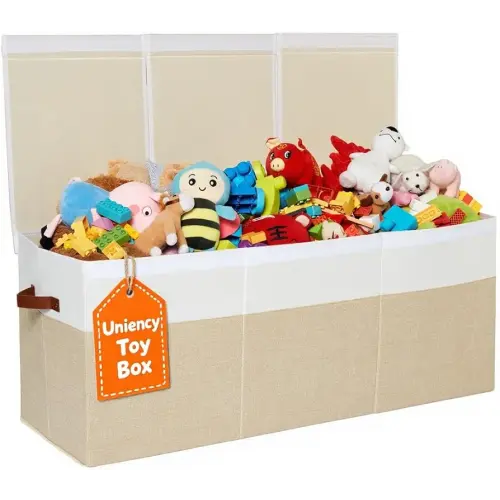 Extra Large Toy Box,150L Foldable Sturdy Toy Storage with Lid,40"x14"x16" Kids Storage Organizer, Toy Chest for Boys&Girls,for Living Room,Nursery,Bedroom,Playroom,Large Capacity Toybox(Beige)