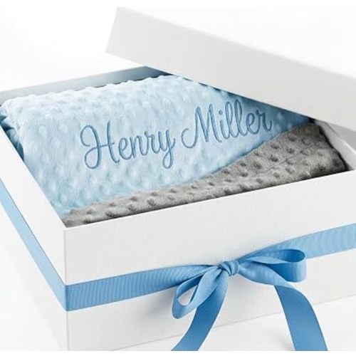 Personalized Baby Blanket for Boy, Custom Baby Blanket Toy Set with Name, USA Designed, Super Cozy Minky Dot Infant Swaddle Crib, Custom Gifts for Baby Shower, Birthday