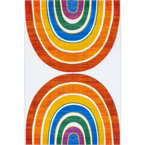 Matilda Kids Washable Double Rainbow Rug | White Multicolor