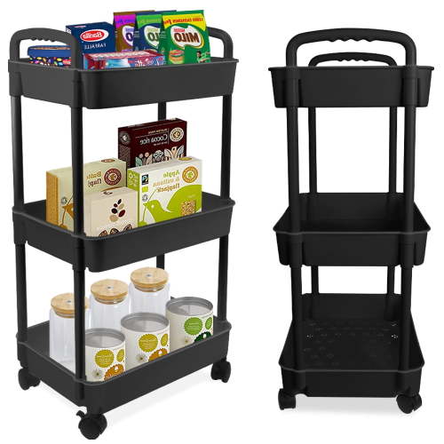 Bathroom Cart with Wheels Kitchen Small Storage Cart 3 Tier Rack Rolling Cart Organizer Shelf, Black