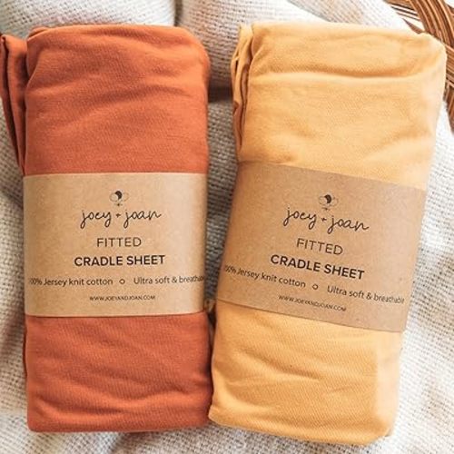 Cradle Sheets Fitted 18 x 36 Inch – Snuggly Soft 100% Jersey Cotton – Mustard Yellow + Burnt Orange – 2 Pack