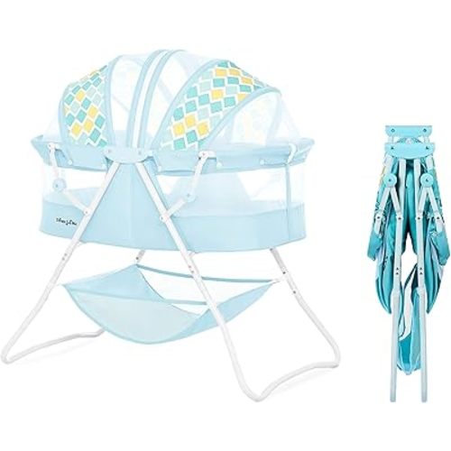 Dream On Me Karley Bassinet in Pink, Lightweight Portable Baby Bassinet, Quick Fold and Easy to Carry, Adjustable Double Canopy, Indoor and Outdoor Bassinet with Large Storage Basket.
