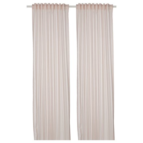 BYMOTT Curtains, 1 pair - white/beige stripe/with heading tape 47x98 "
