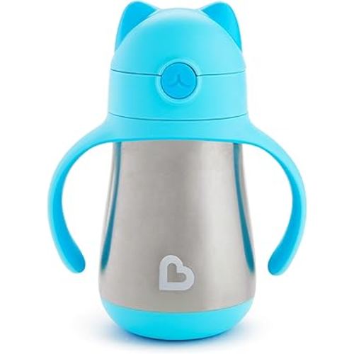 Munchkin® Cool Cat™ Toddler Sippy Cup with Straw Cup, 8 Ounce, Stainless Steel, Blue