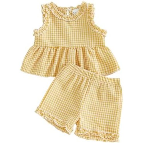 Toddler Baby Girl Summer Outfits Plaid Ruffle Sleeveless Shirt Tank Dress Top and Shorts Summer Clothes Set 2 Piece