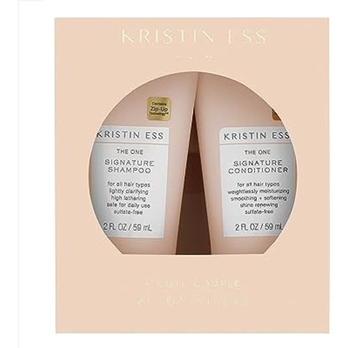 Kristin Ess Signature Travel Size Salon Shampoo + Conditioner Set for Moisture, Softness + Shine - Anti Frizz + Lightly Clarifying - Sulfate Free, Vegan + Safe for Color Treated Hair - Mini Travel Set