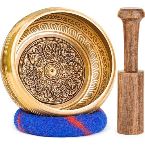 Hihealer Tibetan Singing Bowls, Meditation Sound Bowls Handcrafted in Nepal for Yoga, Chakra Healing, Mindfulness Self Care Spiritual Gifts for Women and Men (Blue(om), 4.5 inch)