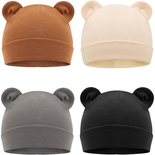 DRESHOW BQUBO 4 Pieces Baby Beanie Newborn Toddler Soft Cute Knit Hat Hospital Hats for Baby Boys Infant Cap Beanies