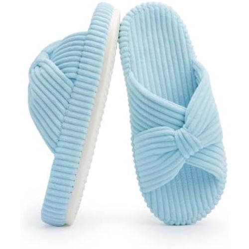 Chantomoo Slippers for Women Memory Foam House Bedroom Corduroy Bow Crossbands Slide Slipper Shoes Comfy Trendy Gift Slippers